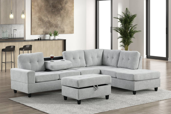 Front view of Heights Light Gray Reversible Sectional with Ottoman
