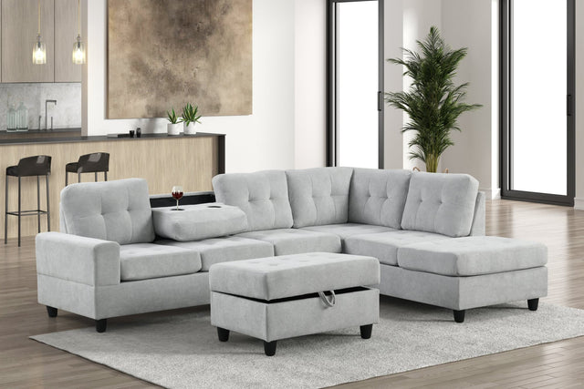 Front view of Heights Light Gray Reversible Sectional with Ottoman