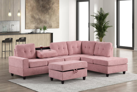 Heights Pink Reversible Sectional Sofa with Storage Ottoman main view