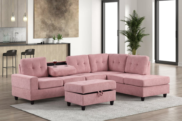 Heights Pink Reversible Sectional Sofa with Storage Ottoman main view