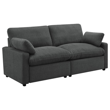 Dark grey fabric Collins Modular Power Loveseat front view