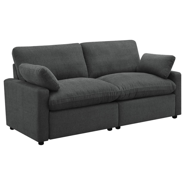 Dark grey fabric Collins Modular Power Loveseat front view