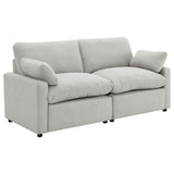 Collins Modular Power Reclining Loveseat in grey, angled front view