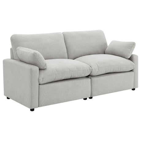 Collins Modular Power Reclining Loveseat in grey, angled front view