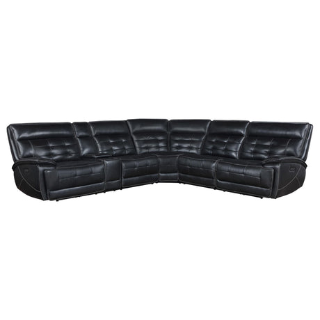 Hewitt black leather power reclining sectional sofa front view