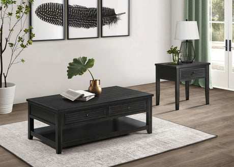 Concord 1-drawer square end table angled view in distressed java finish