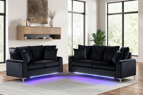 Celina Black 2-Piece Sofa and Loveseat Set in black color from front view