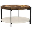 Adhvik round coffee table with solid mango wood top view