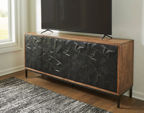Front view of A4000649 Black and Brown Accent Cabinet 70"L