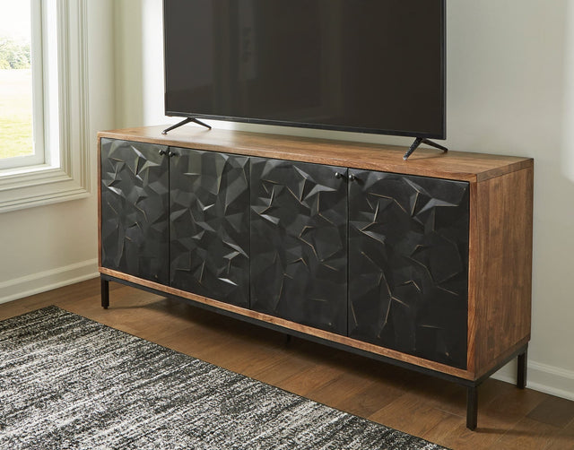 Front view of A4000649 Black and Brown Accent Cabinet 70"L