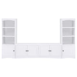 Laughlin 3-piece entertainment center with white TV stand and media towers