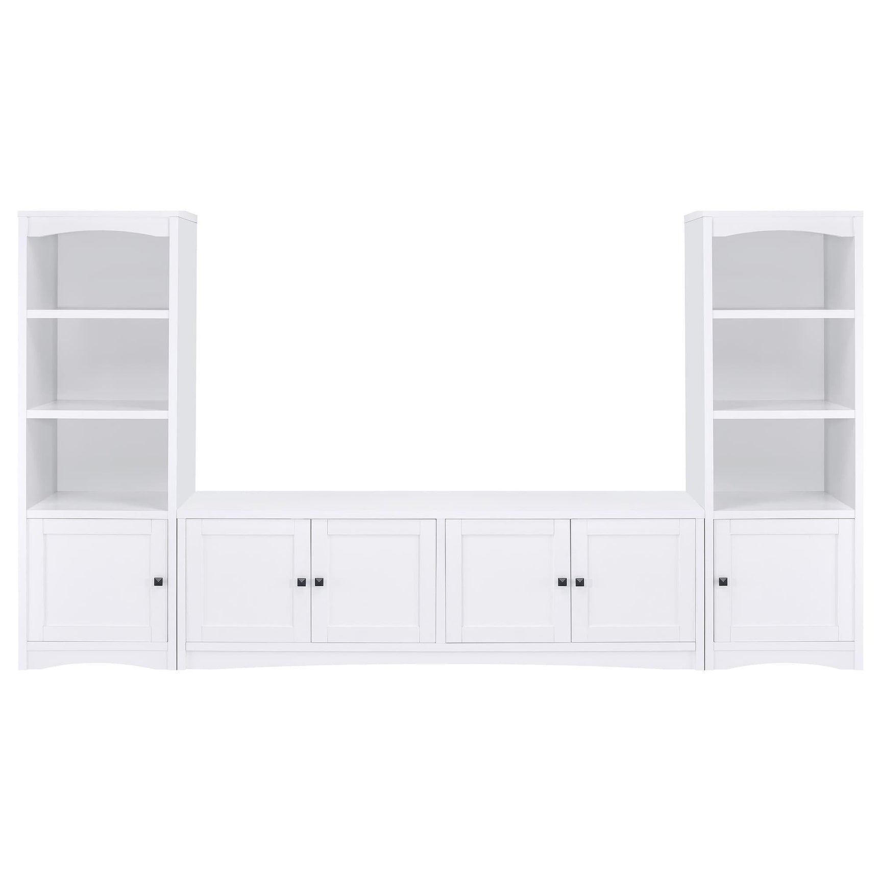 Laughlin 3-piece entertainment center with white TV stand and media towers