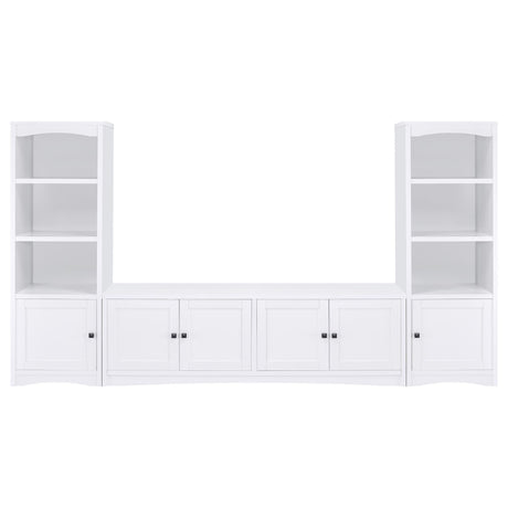 Laughlin 3-piece entertainment center with white TV stand and media towers