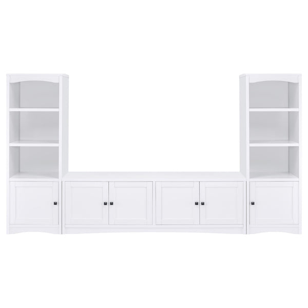 Laughlin 3-piece entertainment center with white TV stand and media towers
