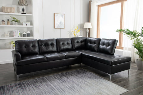 Vintage Black Faux Leather Tufted Sectional Sofa main view