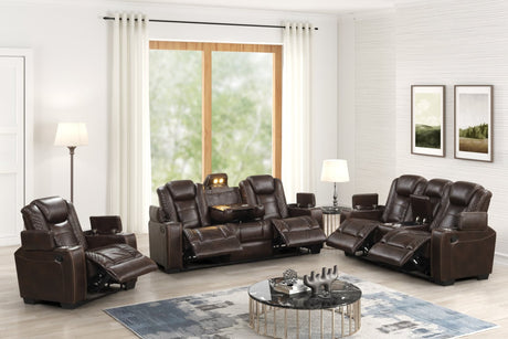 Stefano brown gel leather 3-piece reclining set front view