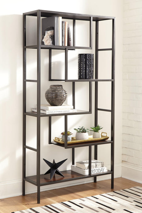 Frankwell Brown and Black Contemporary Bookcase front angle view
