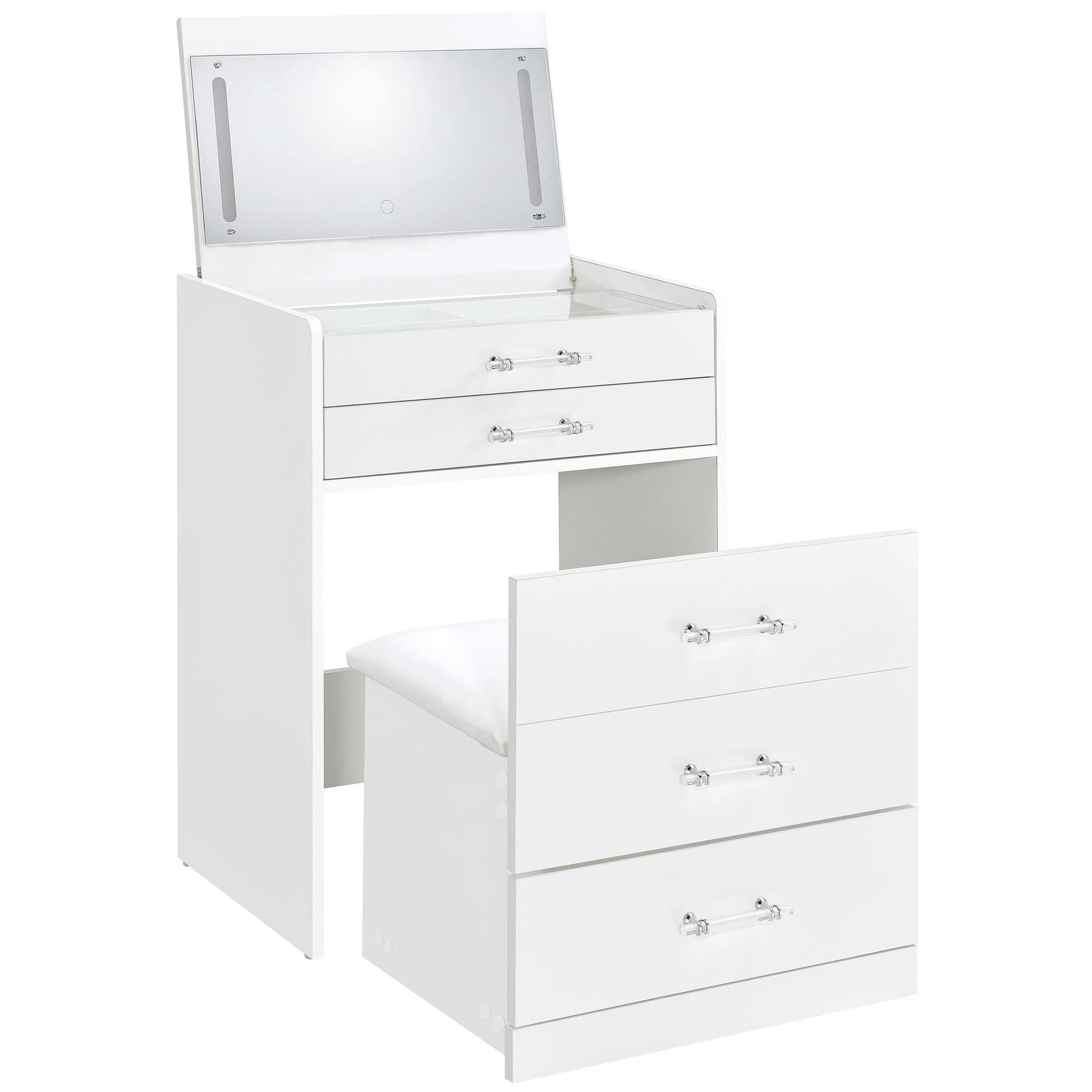 Danbury 3-drawer white high gloss makeup vanity front view
