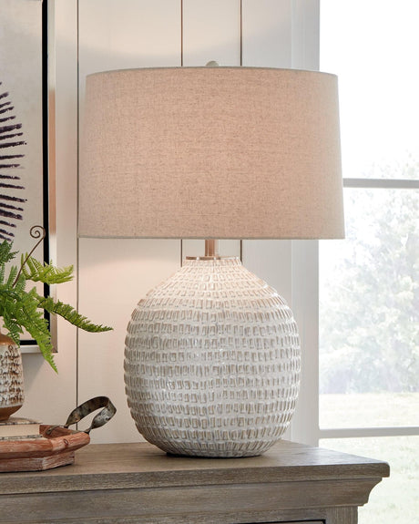 Jamon beige table lamp on side table
