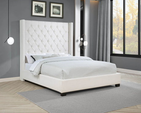 Henri Ivory upholstered tufted queen bed, front angle