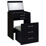 Danbury black high gloss makeup vanity front view with mirror open