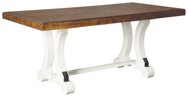 Valebeck Dining Table with Two-Tone White and Brown Finish - Front View
