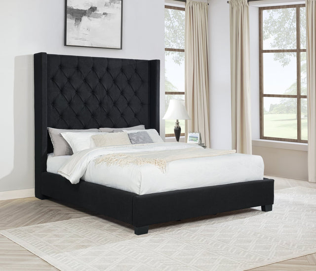 Henri Black 6-Foot Tufted Upholstered King Bed in black, front view