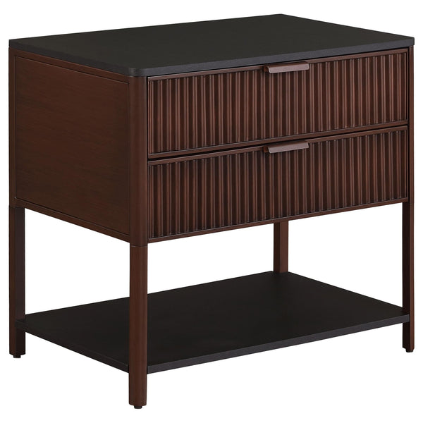 Zimmerlee Rust Brown 2-Drawer Side Table with Shelf, front view