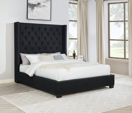 Henri Black 6ft Upholstered Tufted Queen Bed front view