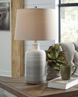 Marnina Taupe Ceramic Table Lamp Front View