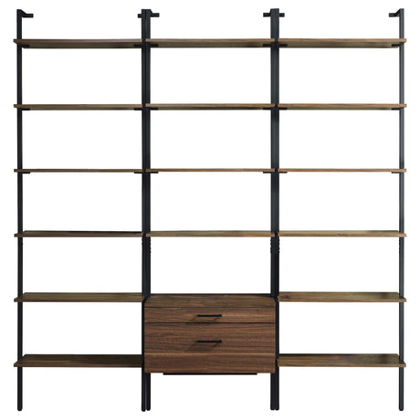 Owens 3-piece walnut wall-mounted bookshelf set front view