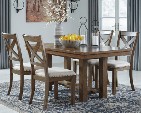 Moriville Grayish Brown Extendable Dining Table front angle