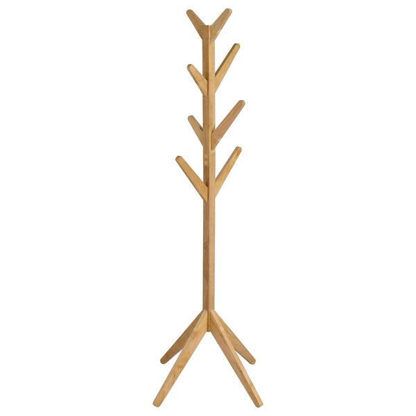 Margaret solid wood coat rack with 8 hooks in natural oak finish, front view