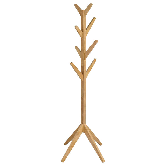 Margaret solid wood coat rack with 8 hooks in natural oak finish, front view
