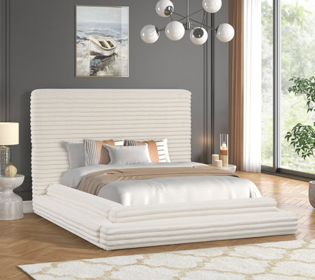 Mariah Beige Upholstered Platform King Bed frontal view