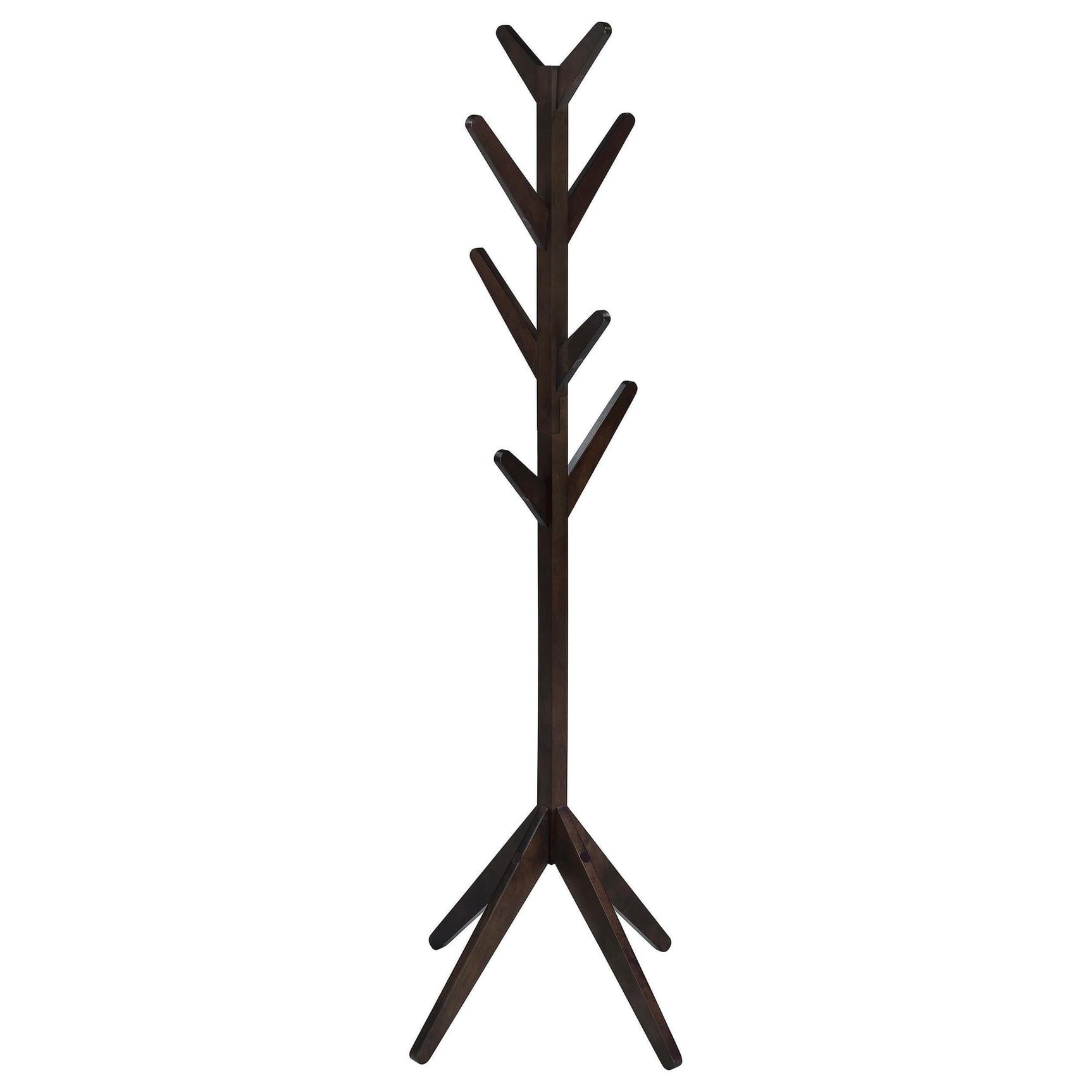 Margaret solid rubberwood coat rack in cappuccino finish with 8 hooks front view