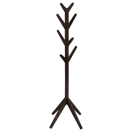 Margaret solid rubberwood coat rack in cappuccino finish with 8 hooks front view