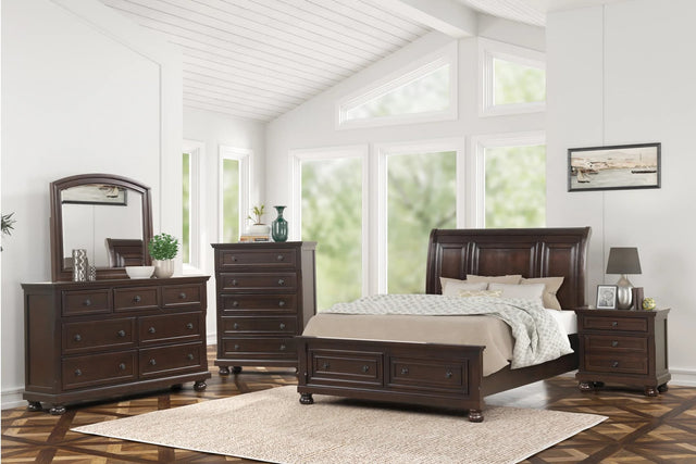 Magnolia Cherry Storage Sleigh Bedroom Set main view with bed