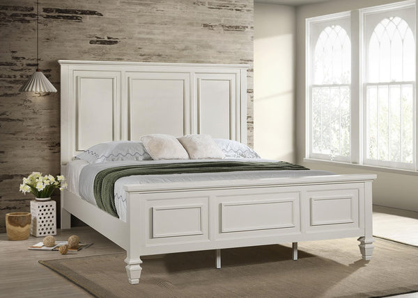Sandy Beach 63-inch Eastern King Wood Panel Bed, front view in cream white finish
