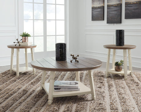 Bolanbrook Two-Tone Table Set of 3, front view showing coffee and end tables