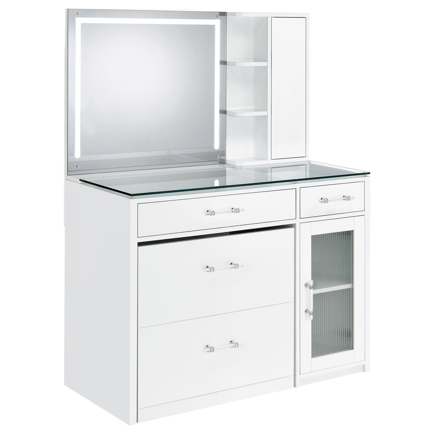 Flora vanity set white high gloss with LED mirror front view