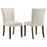 Cantley beige upholstered dining side chair, front angle