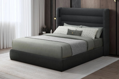 Hero Black Upholstered Bluetooth Speaker Platform Queen Bed front view