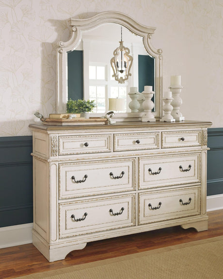 Realyn Two-tone Dresser and Mirror front view showing dresser with mirror attached