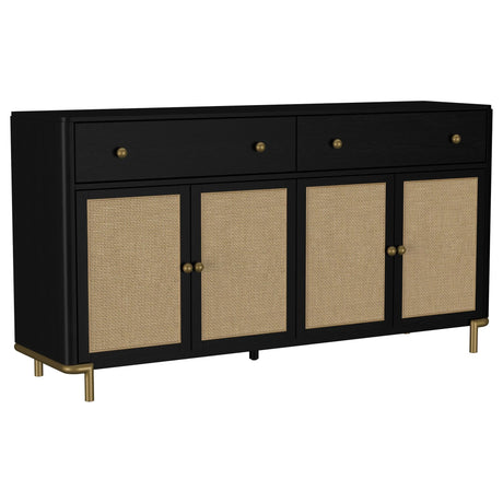 Arini black 2-drawer cane door dining sideboard server angled view