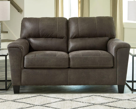 Navi Smoke Faux Leather Loveseat front angle view