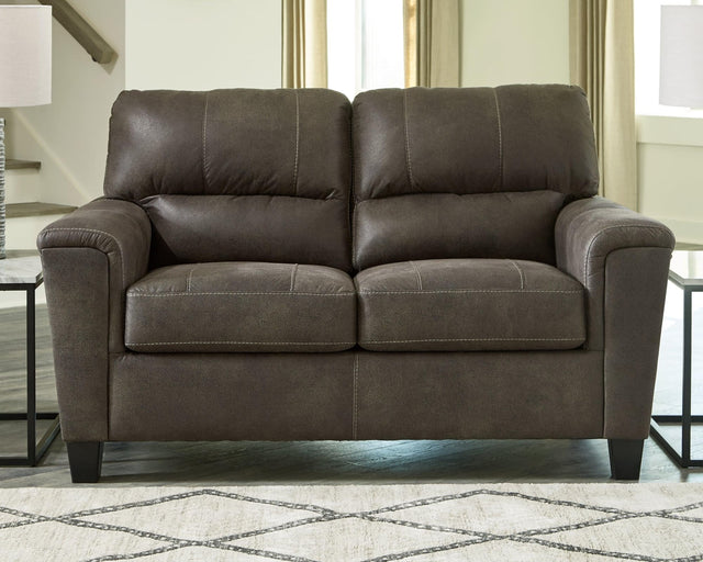 Navi Smoke Faux Leather Loveseat front angle view