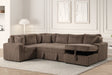 Front view of Forever mocha fabric sectional sofa with pull-out bed