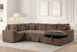 Front view of Forever mocha fabric sectional sofa with pull-out bed