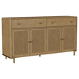 Front view of Arini 2-drawer cane door sideboard server in sand wash